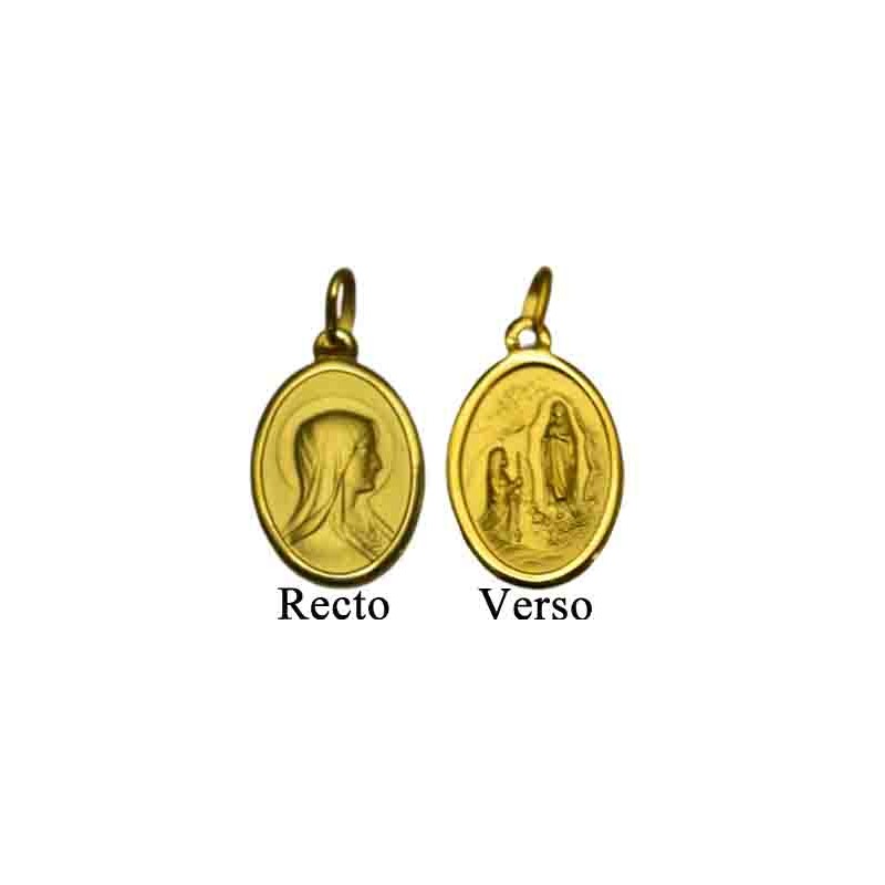 Gold plated medal of the "Virgin Mary" of Lourdes oval 18 mm.